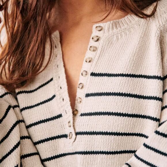 NWT Sezane Leontine Jumper Striped Button Front Sweater Small - Picture 5 of 10